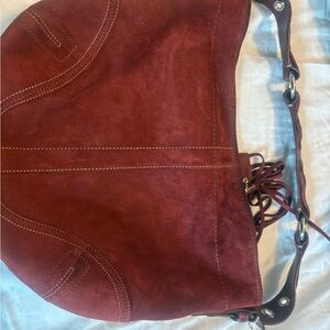 Coach Deep Red Suede Hobo Bag